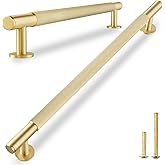 QOGRISUN 2-Pack Solid Brass Cabinet Pulls,Grooved Gold Bar Handles, 10-Inch Hole Center for Kitchen Drawer Dresser Cupboard, 