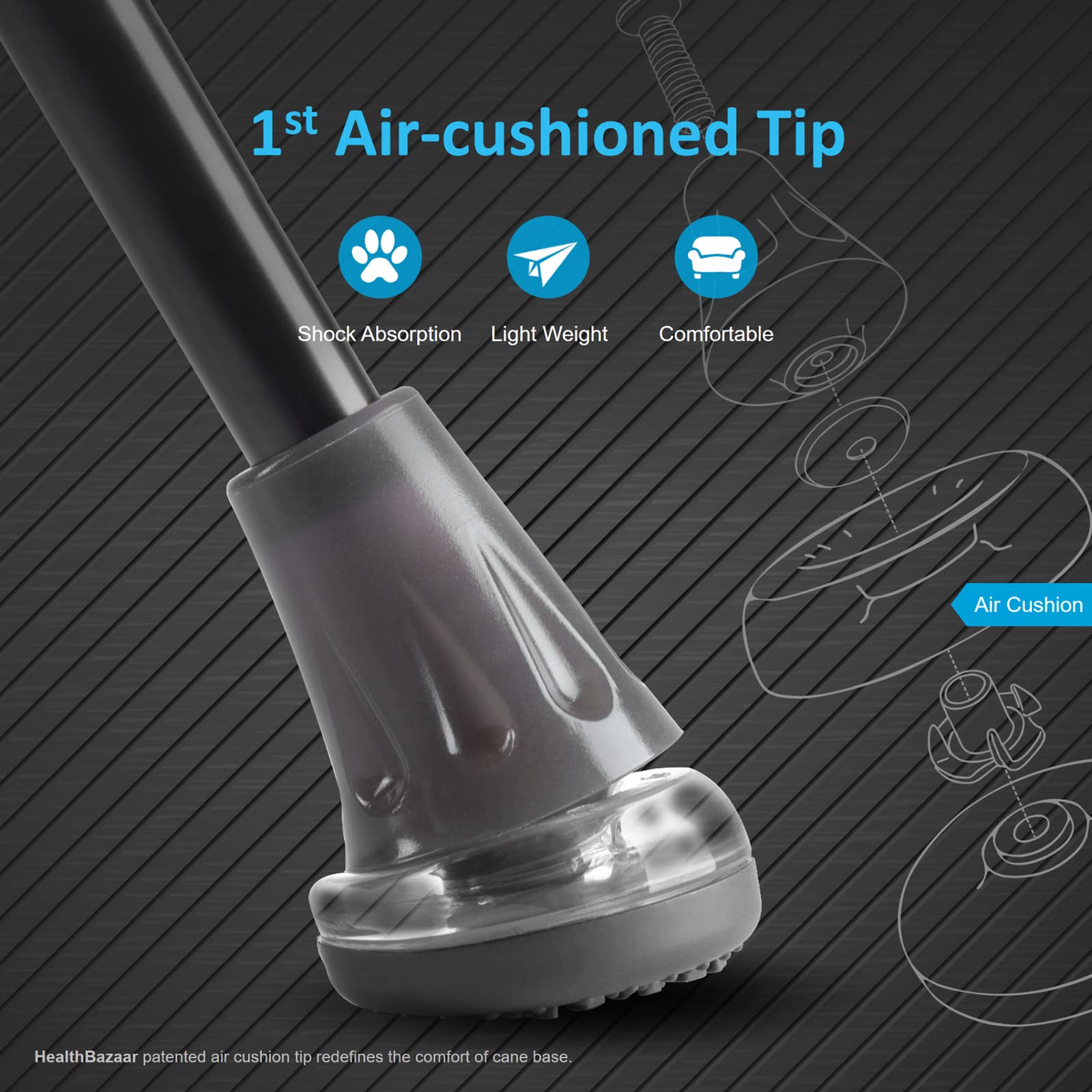 Healthbazaar Air Cushion Cane Tip (1 PC), 3/4'' Cane Tip for Black Red Blue Purple Canes & Crutches, 3/4 Inch Cane Tip Heavy Duty, Rubber Replacement Foot Pad, Walking Cane Tip and Crutch Tip