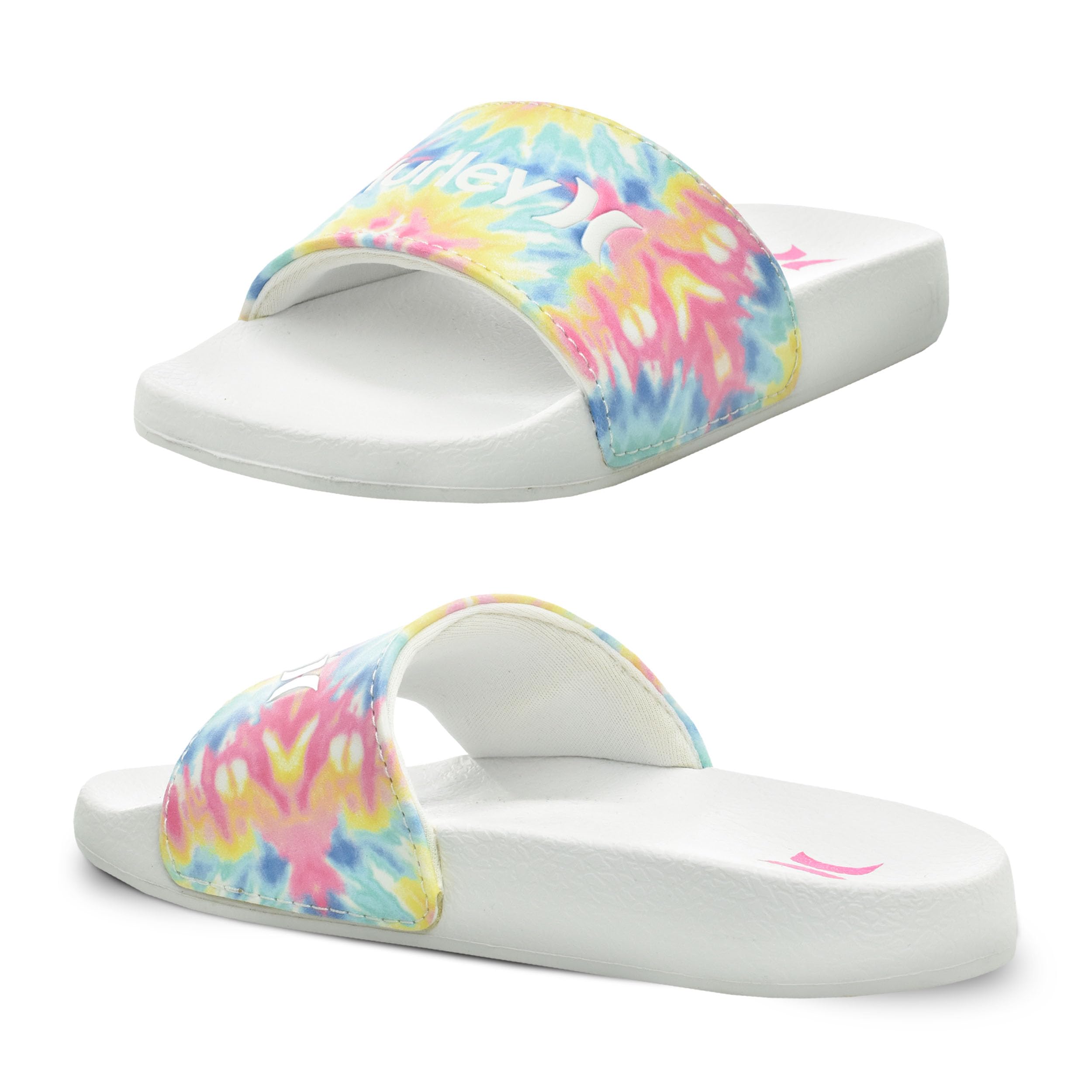 Photo 1 of Hurley Naia Comfortable Slip-On Girls' Sandals, Cute Slides for Indoor and Outdoor, Tie Dye/White, 11, Kids