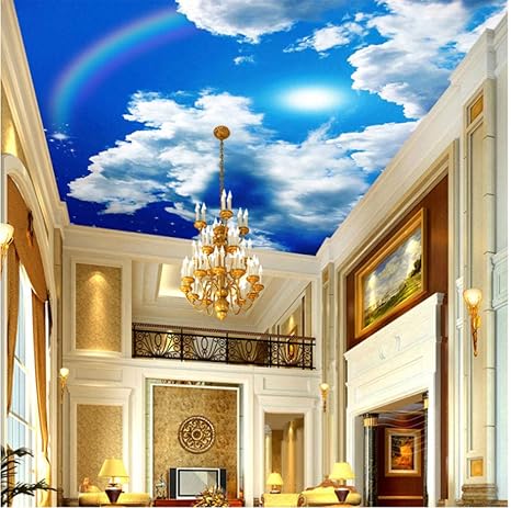 Amazon Sunkumo カスタム大天井壁画壁紙青空と白い雲虹自然風景天井壁画レストラン家の装飾3d 350x250cm 壁紙