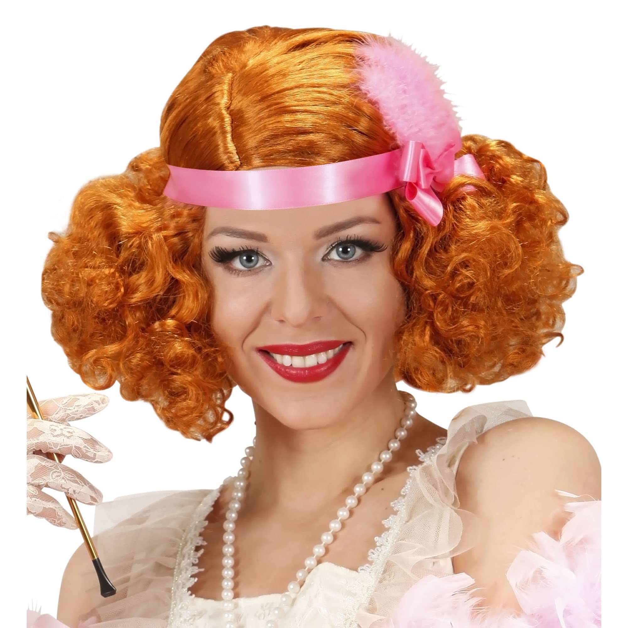 Red Burlesque with Headband & Feather Boxed Wig for Hair Accessory Fancy Dress