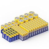PKCELL 128 Counts Batteries Combo Pack, 60-Count AA