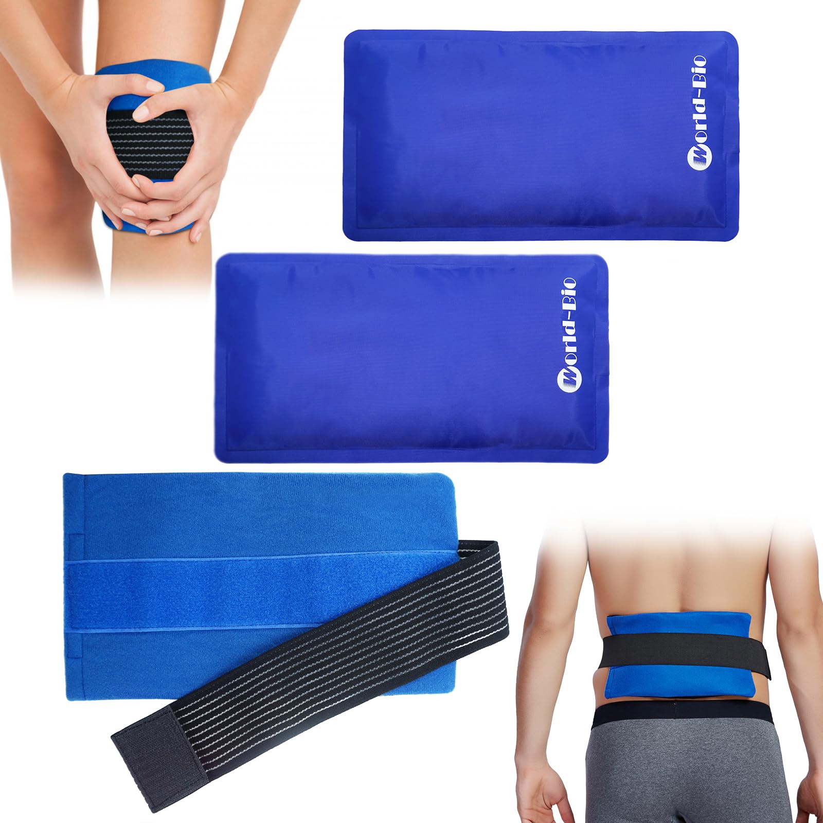 Reusable Large Gel Ice Pack Wrap for Sports Injuries,2 Pieces Cold Packs with Strap for Back Pain Relief, Cold Compression Therapy for Elbow, Ankle, Ice Pack for Injuries, Swelling, Bruises