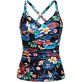 Women Tankini Bathing Suit Top - Twist Front V Neck Swim Top Only Cross Tummy Control Swimsuit 2025