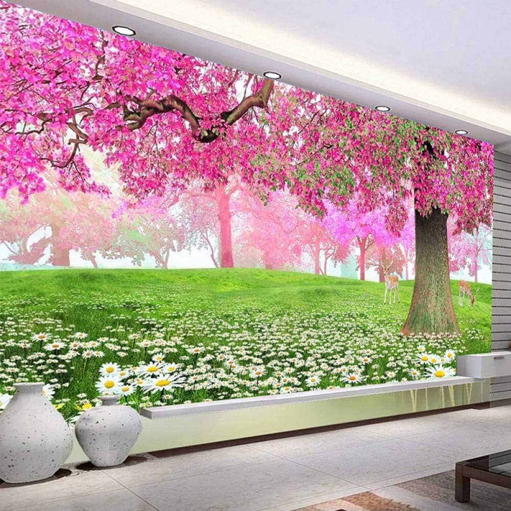 ZJfong Papel tapiz mural Flor Mar Cerezos en flor Árbol Ciervo Cartel