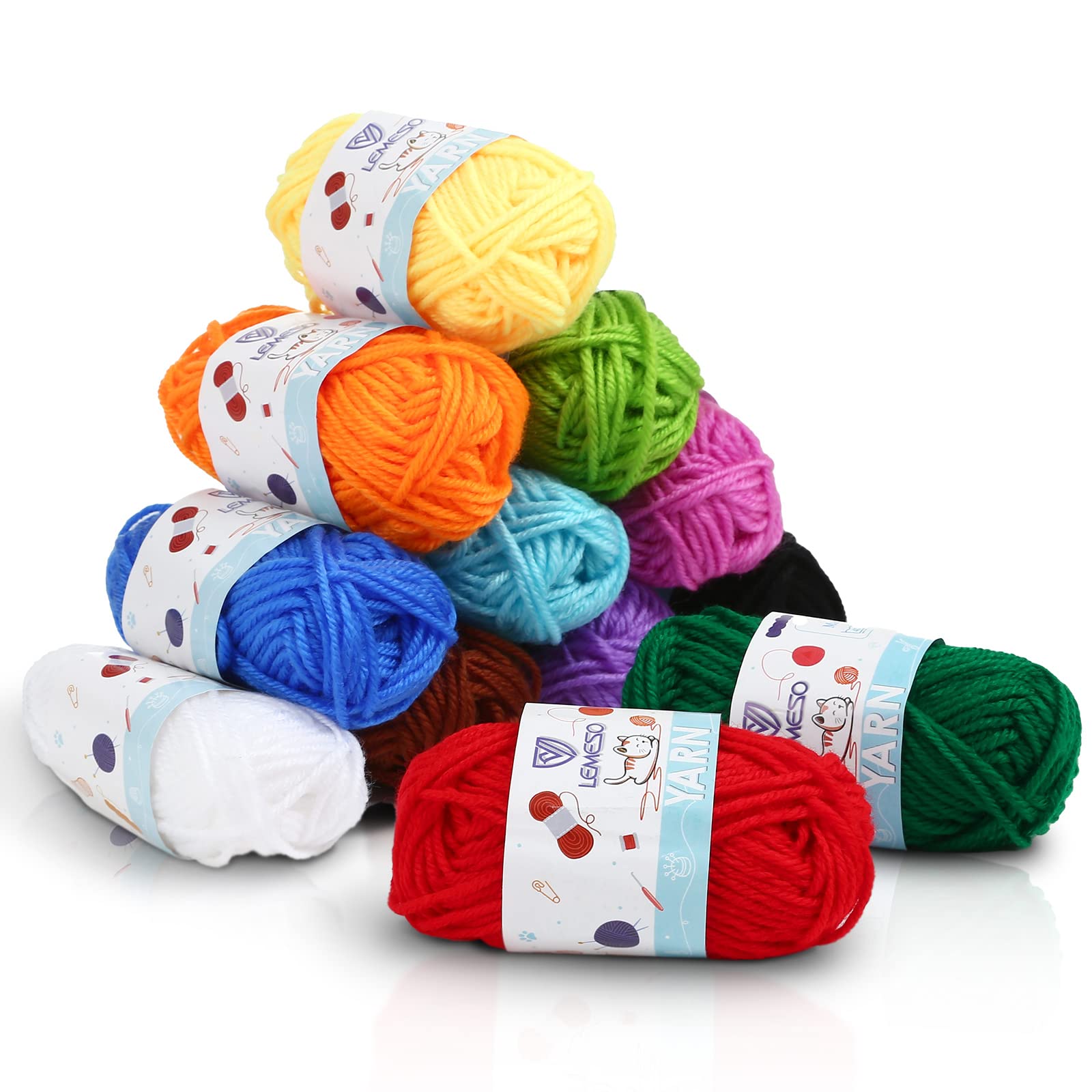 LEMESO Crochet Yarn Knitting Yarn Acrylic Crochet Yarn Soft Yarn Skeins Assorted Starter 12 x 15g for Crocheting and Knitting Craft Project Multi-Color