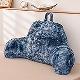 A Nice Night Faux Fur Reading Pillow Bed Wedge Large Adult Children Backrest with Arms Back Support for Sitting Up in Bed/Couch for Bedrest,Tie Dyed Navy