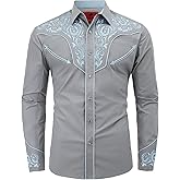 DIFICIL SLOG Men's Western Cowboy Shirt Embroidered Long Sleeve Casual Button Down Shirt