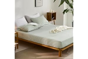 JELLYMONI 100% Cotton Green Striped Fitted Sheet, Queen Bed Sheet Extral Deep 16”, Ultra Soft Breathable Deep Pocket Printed 