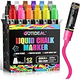 GOTIDEAL Window Markers, Jumbo Chalk Markers for Blackboard, Washable Car Marker for Chalkboard,Glass Mirrow,10mm Thick Tip12 Colors With Metallic Colors