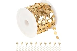 UMAOKANG Gold Plated Jewelry Making Chain Bulk, 304 Stainless Steel Necklace Chains for Jewelry Making, Dainty Sequin Chain Roll with Jump Rings and Lobster Clasps