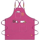 OUNLEN Chef Apron for Men Women Canvas Aprons with 3 Pockets Cross Back Resistant Work Apron for Cooking