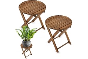 Timberholm Pack of 2 Small Folding Table, Portable Acacia Wood Side Table for Patio, Porch, Balcony, Indoor Plant Stand, Walnut, 13 inches Height