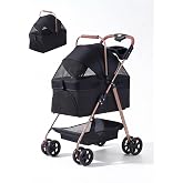 VerdantNap Pet Stroller for Small/Medium Dogs and Cats Up to 44lbs | One-Click Fold Dog Stroller with Detachable Carrier, 4 Wheels Cat Stroller w/ Adjustable Canopy, Storage Basket &amp; Cup Holder