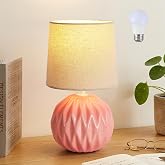 Pink Ceramic Table Lamp with Linen Shade, Small Bedside Lamp for Bedroom | Nightstand Lamp, Bedroom Lamp, Small Lamp for Livi
