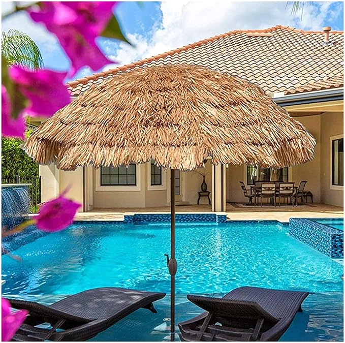 7.8ft/2.4m Tropical Hawaiian Thatch Patio Tiki Umbrella, UV Protection