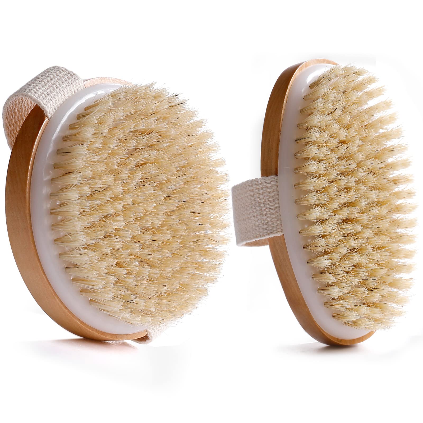2Pcs Body Dry Brush, Dry Brushing Body Brush for Lymphatic Drainage, Exfoliating Brushes for Shower Bath Body Scrub & Cellulite Removal, Skin Brush Made of Natural Wood & Bristles with 2 Sizes