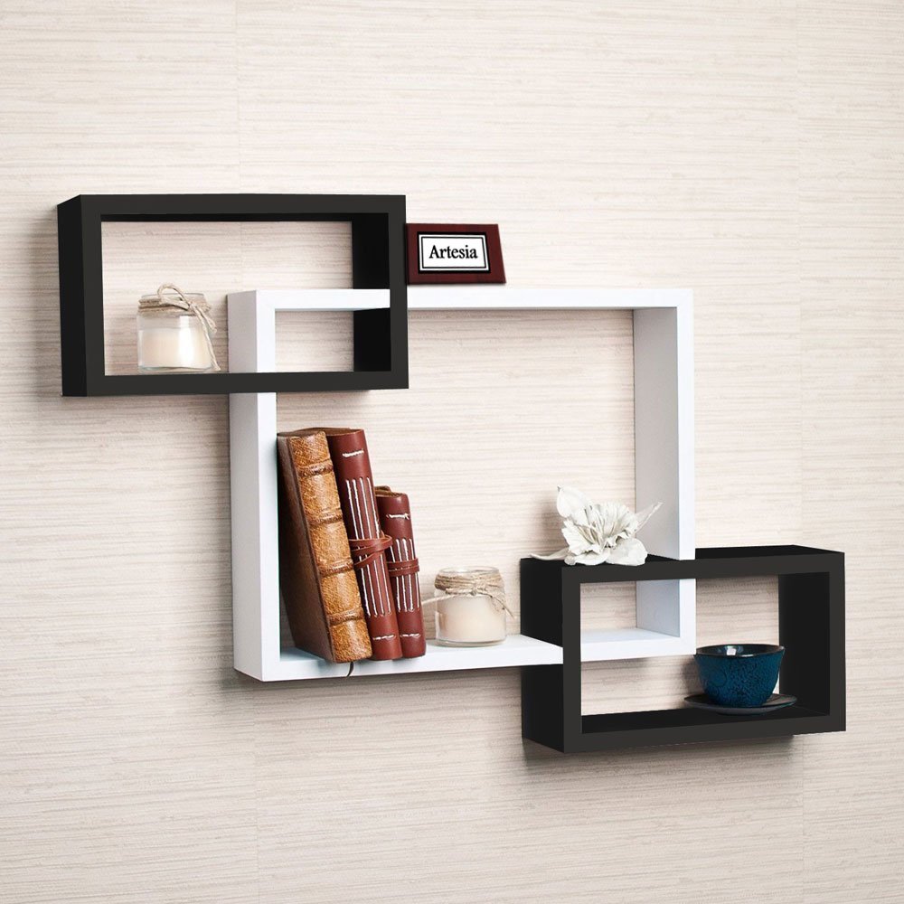 Artesia MDF Black & White Wall Shelf Rack Set of 3 Intersecting Wall
