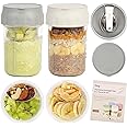 SOLIGT Overnight Oats Containers with Lids, Folding Spoons and Divided Compartment for Fruit & Nuts, Small Glass 16oz Mason Jars for Oatmeal Yogurt Parfait (2 Set-Smoke Gray/Oat White)