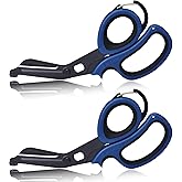 MEUUT Trauma Shears with Carabiner 7.5 Inch 2-Pack Medical Scissors | 440 Stainless Steel, Fluoride Non-Stick Coating, Ambidextrous, Serrated Blade Bandage Scissors, Oxygen Tank Wrench, Carabiner