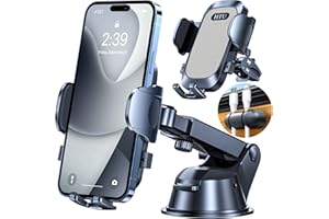 HTU Automotive Accessories for Cell Phone Holder for Car【Powerful Suction Cup Never Fall】 Universal Phone Holder Mount for Dashboard Windshield Air Vent Long Arm Cell Phone Car Mount, Light Grey