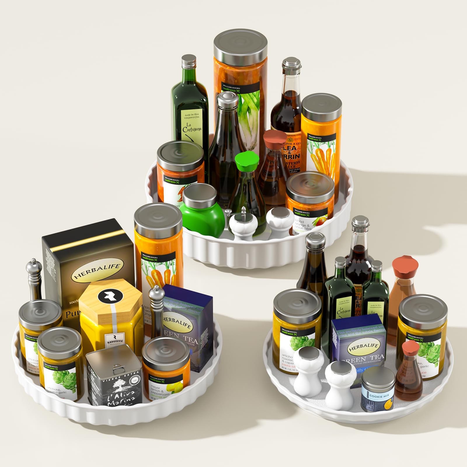 Lazy Susan Turntable, 3 Pack Lazy Susan, Lazy Susan Cupboard Organiser, Rotating Spice Rack for Inside Cupboard Non-Slip Fridge Lazy Susan Turntable (White)