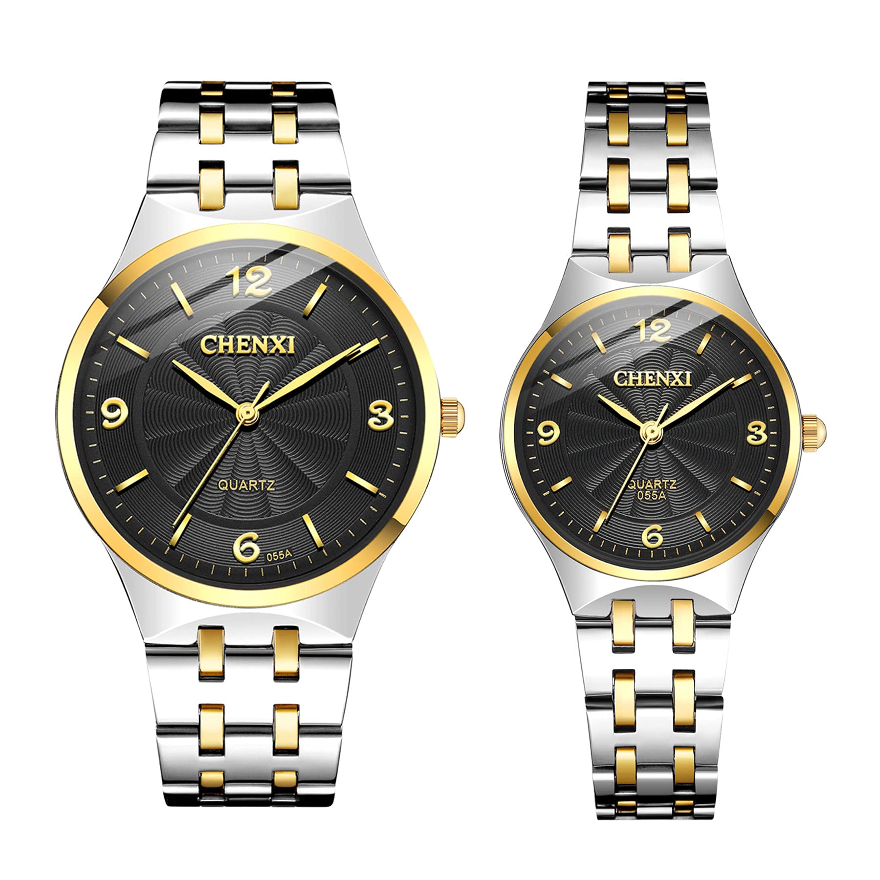 JewelryWe His and Hers Couple Watches Set Business Men Women Matching Watch Silver/Gold Pair Quartz Wristwatch, for Anniversary, Wedding, Valentine