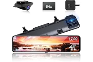 MARTALK 12" 4K Mirror Dash Cam with Zoom Backup Camera, 2160P UHD Rearview Mirror Camera for Cars & Trucks, Front and Rear View Dual Cameras with WDR, Night Vision, Parking Assist, Included 64GB Card & GPS