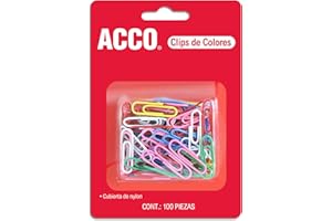 ACCO Vinyl Coated Coloured Paper Clips, 1-1/8-Inch Size, Assorted Colours, Box of 100 Clips (5050572522)