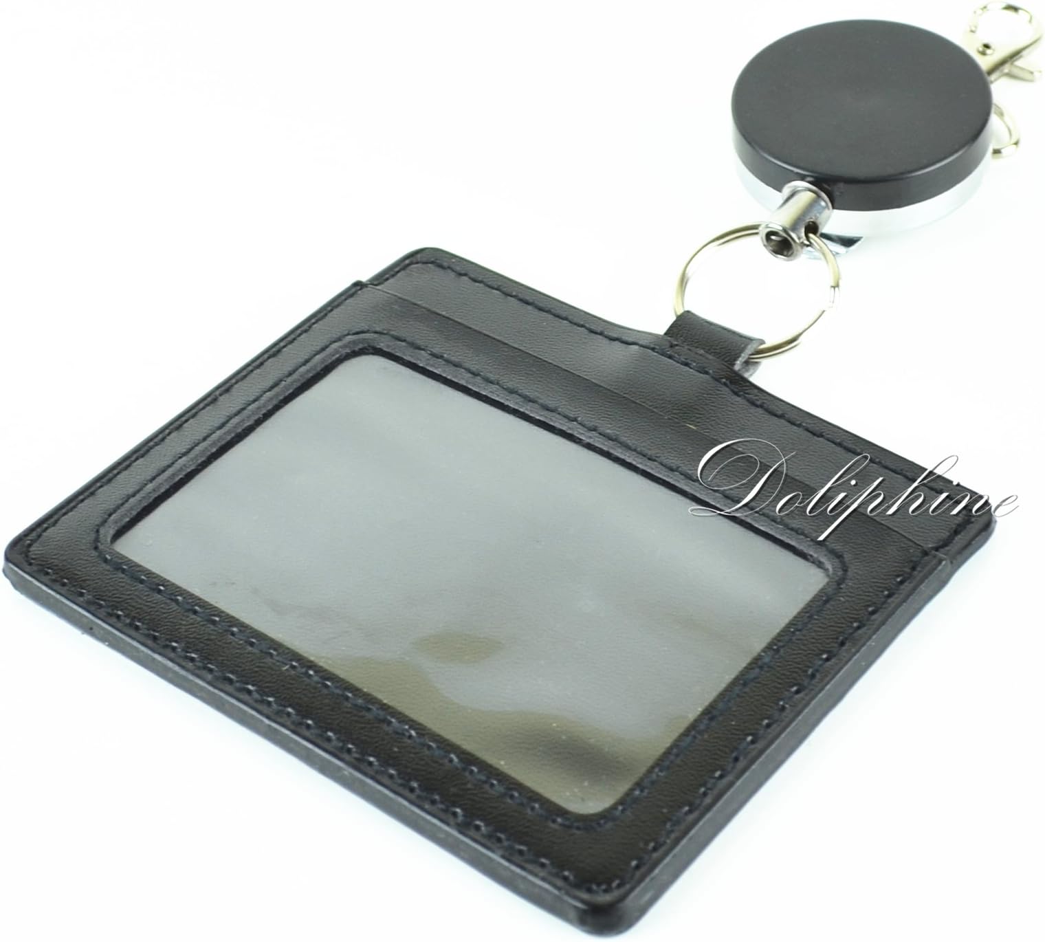 New 2 in 1 Deluxe Durable PU Leather ID Badge Holder with Retractable Reel (Horizontal)