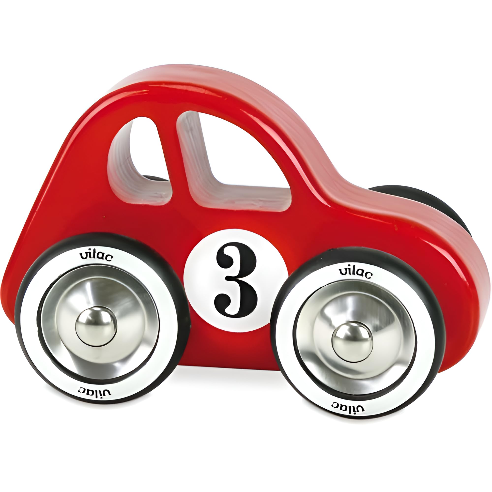 Vilac Retro Swing Wooden Racing Push and Pull Toy Car with Metal and Rubber Wheels, Comes In Lovely Box, Handcrafted In France, 2 Years+, Swing (Red), 14 x 9 x 8 cm