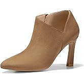 Coutgo Womens Pointed Toe V Cut Ankle Boots Kitten Heel Side Zip Office Booties