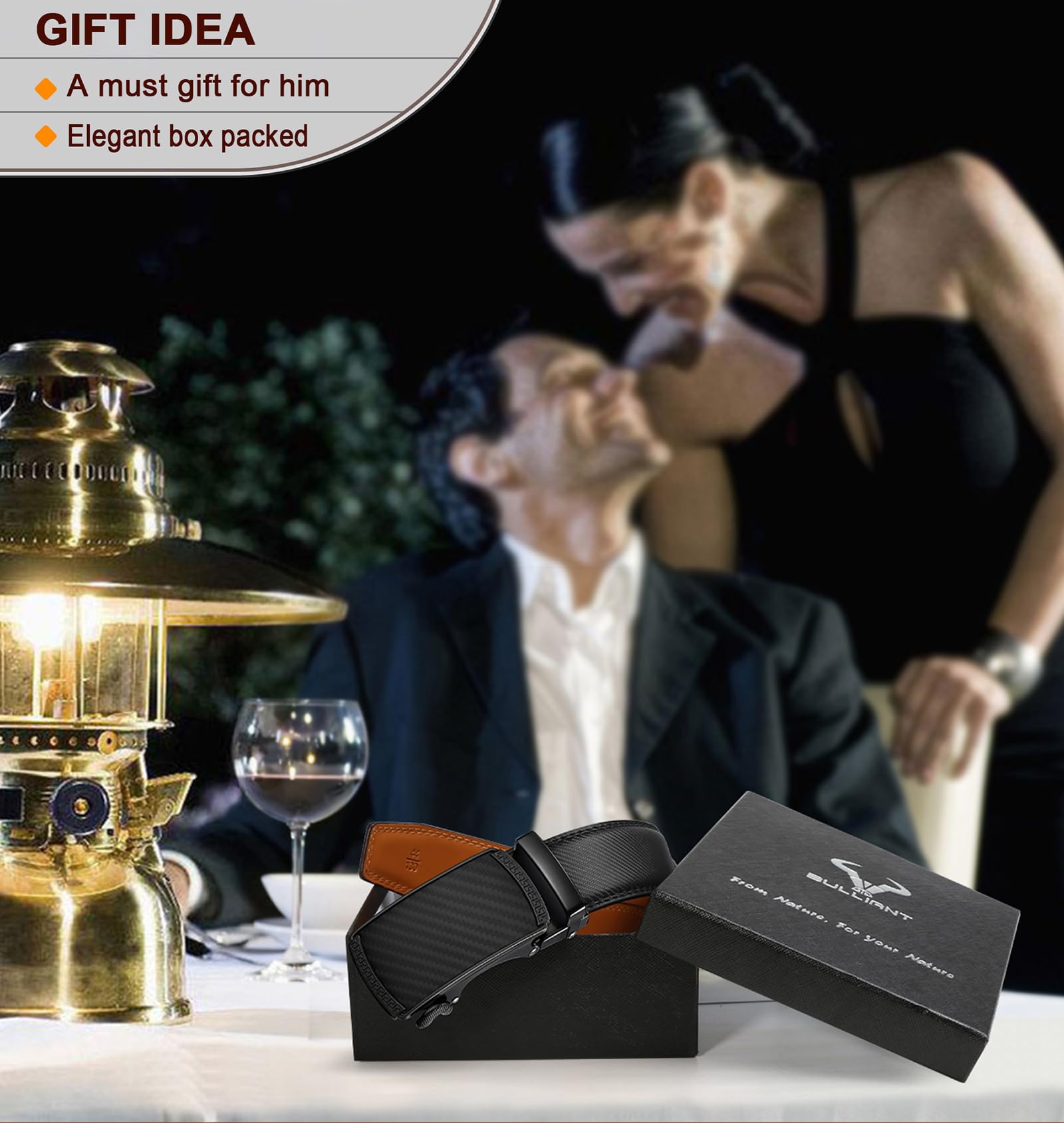 BULLIANT Gürtel Herren, Gürtel Ratsche Ledergürtel Automatikschließe für Herren Anzug Business Kleidung,Breit 35mm,Größe Angepasst(Schwarz-110cm/30-36" taille verstellbar) 9