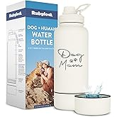 Dog Mom Water Bottle - 32 oz Stainless Steel Double Wall Insulated with 8 oz Detachable Bowl on Bottom - Cool Dog Mom Gifts for Women for Hiking, Walking, Travel and Everyday Adventures - DM Cream
