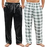 Star Vibe 2 Pack Men's Fleece Pajama Pants - Soft Warm, Adjustable Drawstring Waist Loose Fit Lounge Pants with Pockets