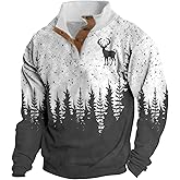 Christmas Sweater Men Ugly Reindeer Snowflake Graphic Xmas Sweatshirt 1/4 Button Stand Collar Winter Clothes 2024