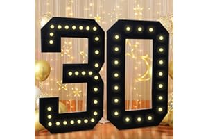 LITHOME 3FT Marquee Light Up Numbers, Pre-Cut Black Marquee Number for men women 30th Birthday Party Decorations, Giant Mosaic Numbers for Anniversary Black and Gold Wedding Party Decor, Big Number 30