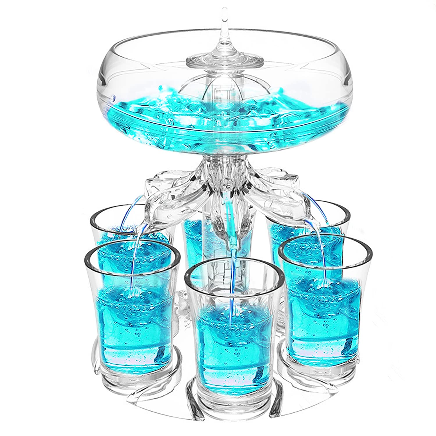 Party Drink Dispenser with 6 Shot Glasses 45ml Set - Game Shot Glass Dispenser Acrylic Touchless Shot Pourer for Juice Spirits Cider Whiskey Cocktail, Fun Bar Accessories Home Gifts (V2)