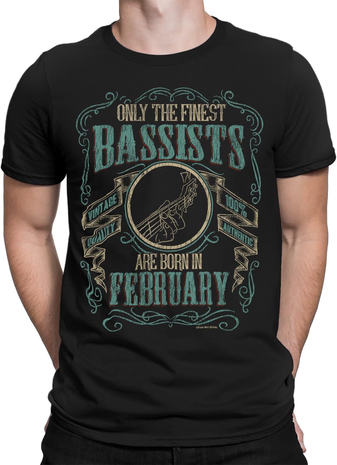 Only The Finest Bassists are Born in February - Music Birthday Gift Mens Bass Guitar Organic Cotton T-Shirt