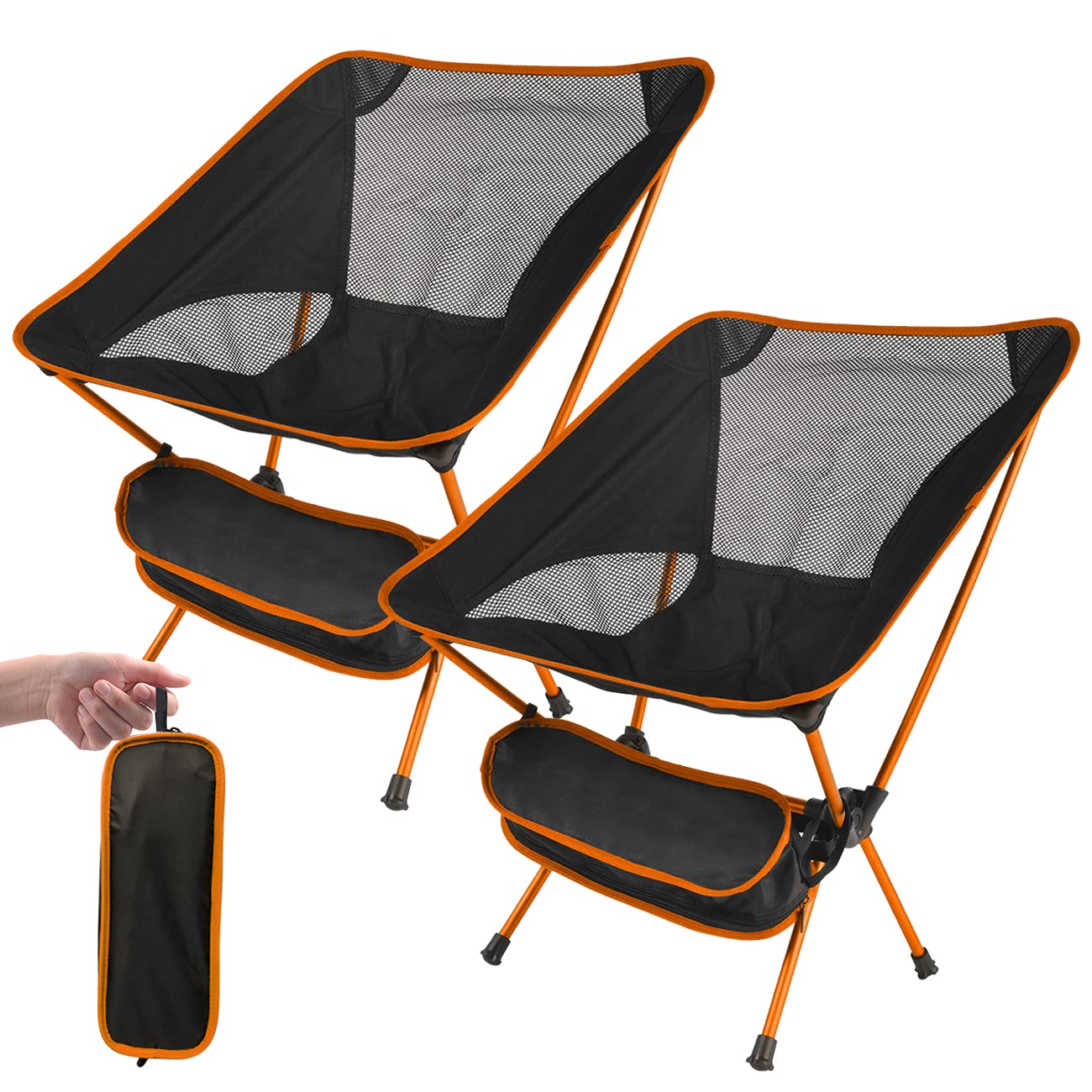 LAMA Folding Camping Chairs, 2Pack Lightweight Portable Collapsible Packable Camp Chair, Compact Backpacking Chairs with Carry Bag for Outdoor, Fishing, Hiking, Beach, Picnic Orange