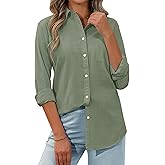 siliteelon Womens Button Down Shirt Linen Button Up Shirts for Women Long Sleeve Summer Shirt Collared Blouse Linen Tops