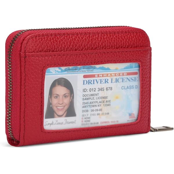 Tapp Collections RFID Blocking Leather Card Holder - Zipper Wallet With ID Window & Detachable Keychain, Pink