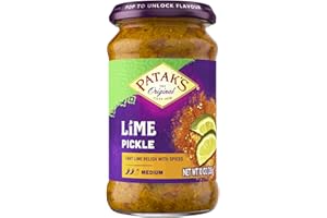 PATAK'S Patak’s Medium Lime Pickle - Authentic Indian Pickle Relish w/Lime Dices, Mustard Seeds & Aromatic Spices - Perfect for Sandwiches, Curries & Cold Meats - Indian Pickle - 10oz Jar (Pack of 1)