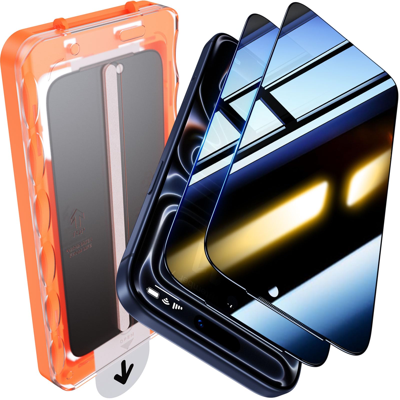 UniqueMe 2 Pack for iPhone 17 Pro Privacy Screen Protector - 6.3 inch [Military Grade Shatterproof & 9H+ Hardness] Privacy Screen 17 Pro Tempered Glass Full Coverage,Easy to install Image