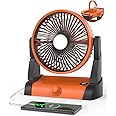 TriPole 10800mAh Battery Operated Fan with LED Light & Hanging Hook, Portable Rechargeable Tent Fan with Digital Display for Outdoor Travel Car RV Desk