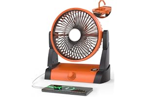 TriPole 10800mAh Battery Operated Fan for Camping with LED Light & Hanging Hook, Portable and Rechargeable Tent Fan with Digital Display Long-Lasting Fan for Outdoor Travel Car RV Desk