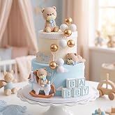 Blue Baby Bear Cake Topper Oh Boy Baby Shower Blue Bears Cake Decorations | Oh Boy Baby Shower Blue Bears Cake Decor for Bear Themed Baby Shower Oh Boy Birthday Party Supplies Gold Balls Cake Toppers