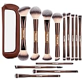 MAANGE 13 Pcs Foundation Makeup Brush Set With Bag, Make up Brushes, Double-End Multi Functional Makeup Brushes, Professional Face Brush Set Tools For Liquid Powder Concealer Cream Blush (Coffee)
