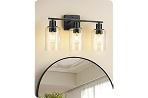 GOEBLESON 3-Light Bathroom Light Fixture, Black Wall Lamp with Glass Shade, Modern Vanity Wall Sconce Lighting, for Modern Metal Wall Lights Hallway, Kitchen Bedroom, Living Room, Black B02BD05