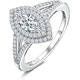 RANDES Marquise Engagement Ring 925 Sterling Silver Created Sapphire/Emerald/Ruby/Aquamarine Gemstone Double Halo Wedding Promies Rings Anniversary Jewelry Size 6-10